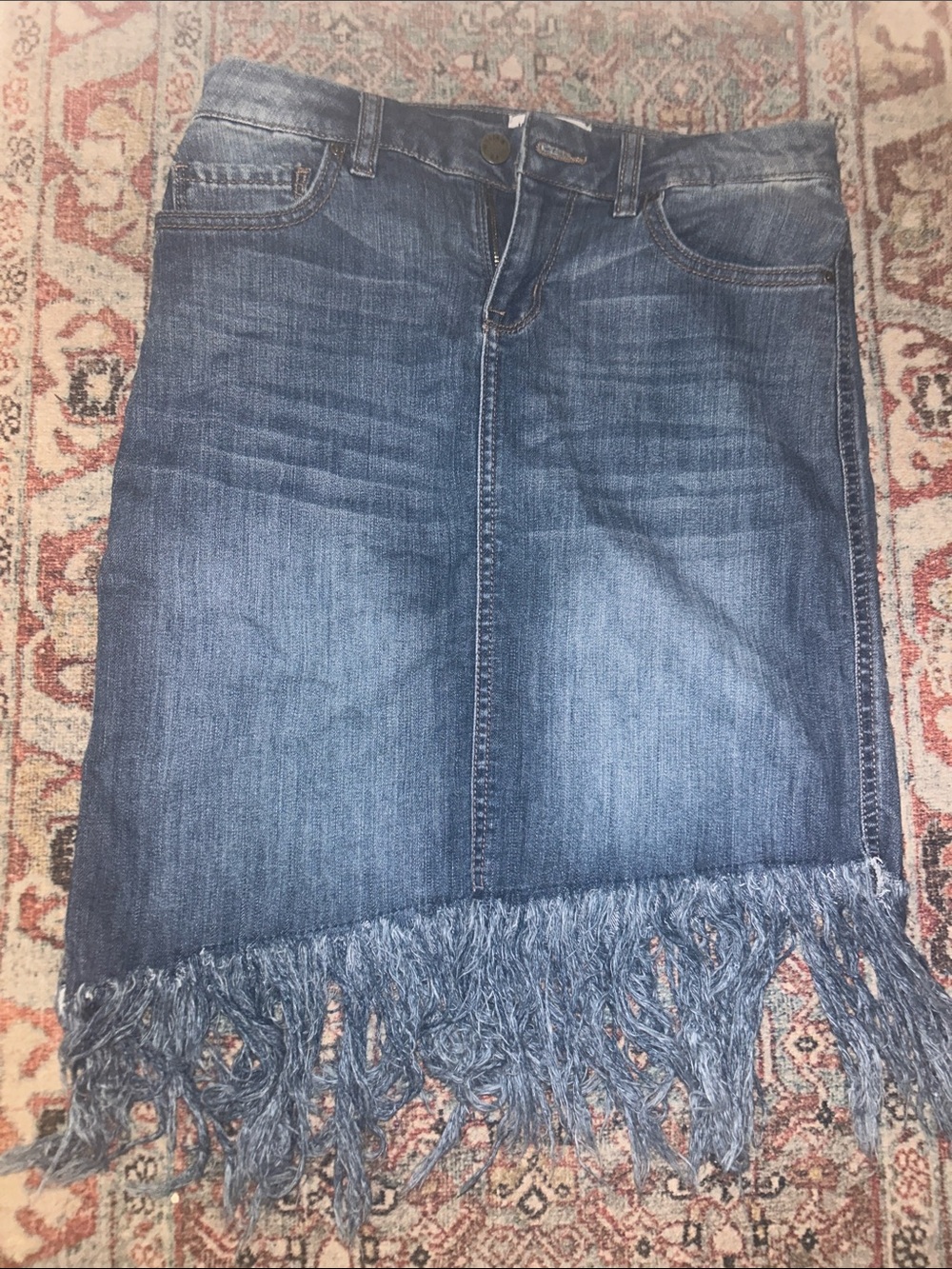 William Rast Fringed Hem Denim Midi Skirt - Blue